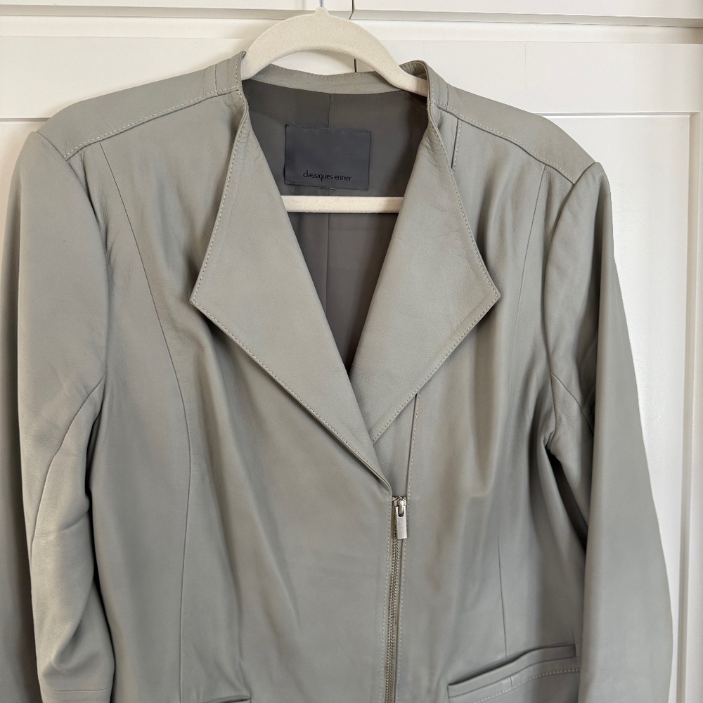 WOMENS CLASSIQUES ENTIER LIGHT GRAY LEATHER ZIP JACKET SIZE XL